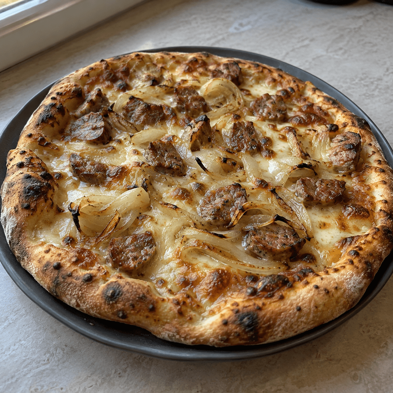 Smoked Mozzarella, Sausage and Onion