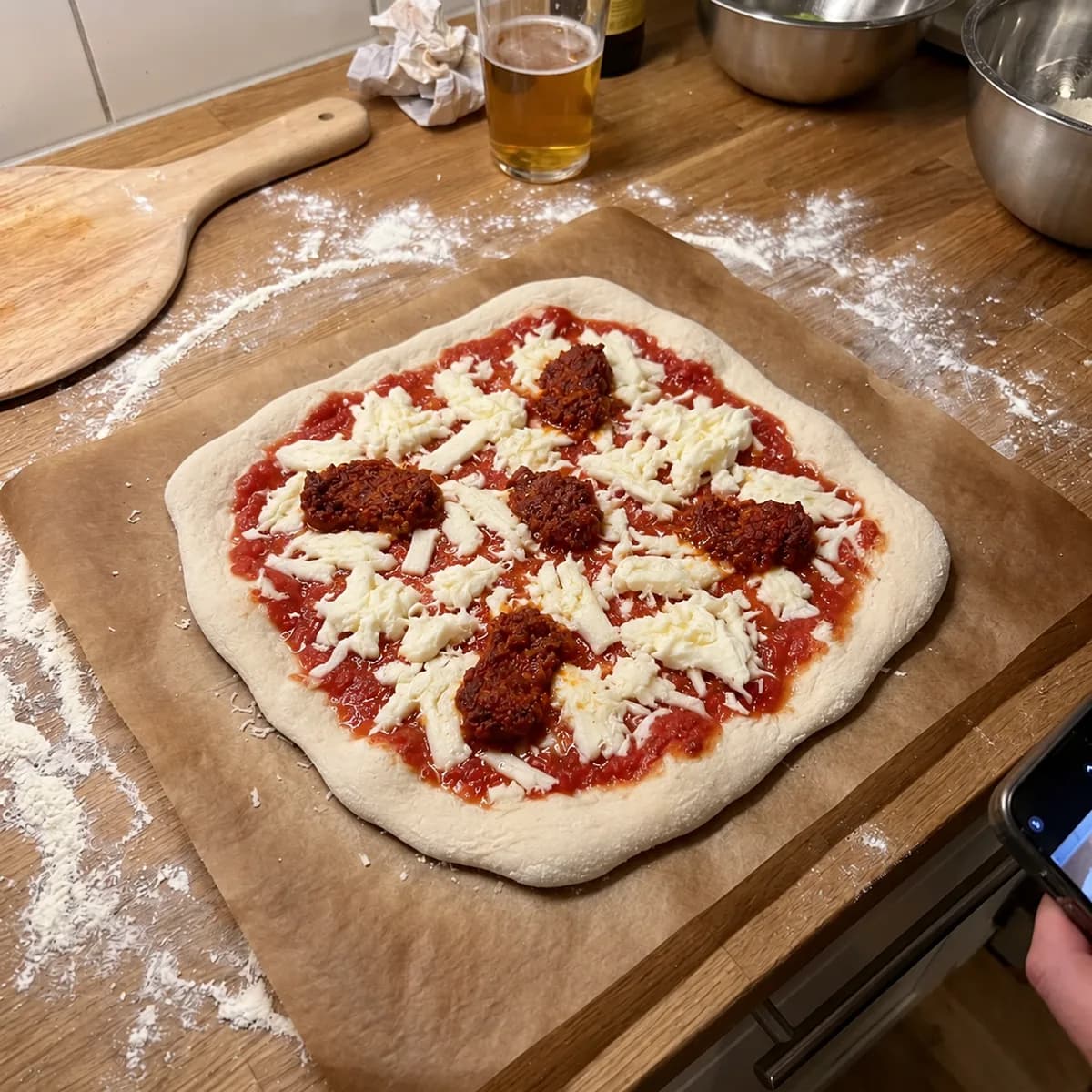 Nduja, Burrata & Basil před pečením