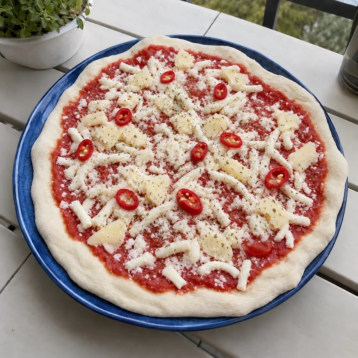 Caciocavallo, Pomodori e Peperoncino. prima della cottura