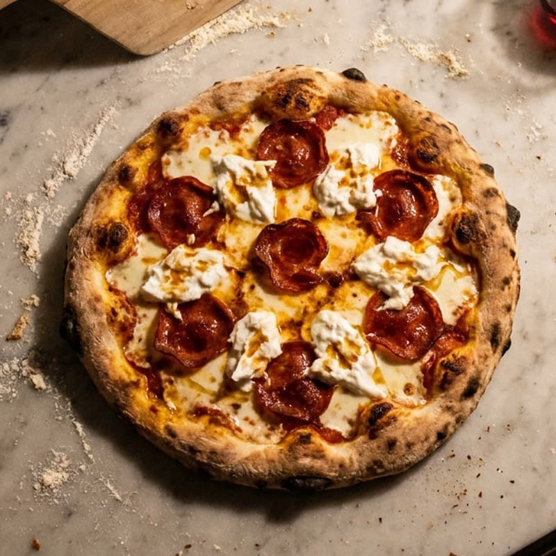 Pepperoni, Burrata & Hot Honey