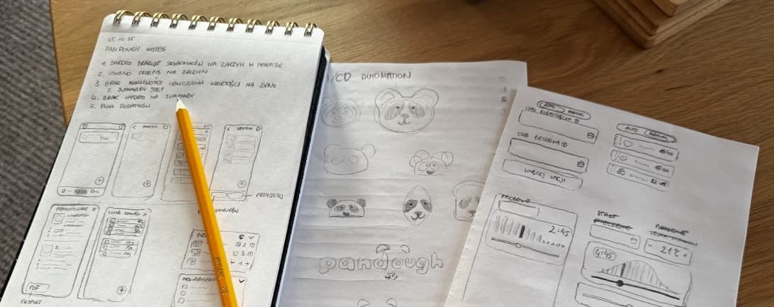 Frühe Pandough-Skizzen und Logo-Entwürfe