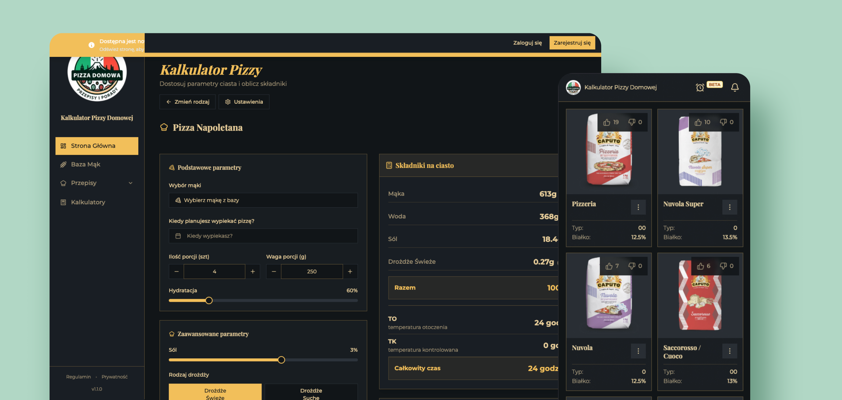 Interfejs kalkulatora Cali w Mące