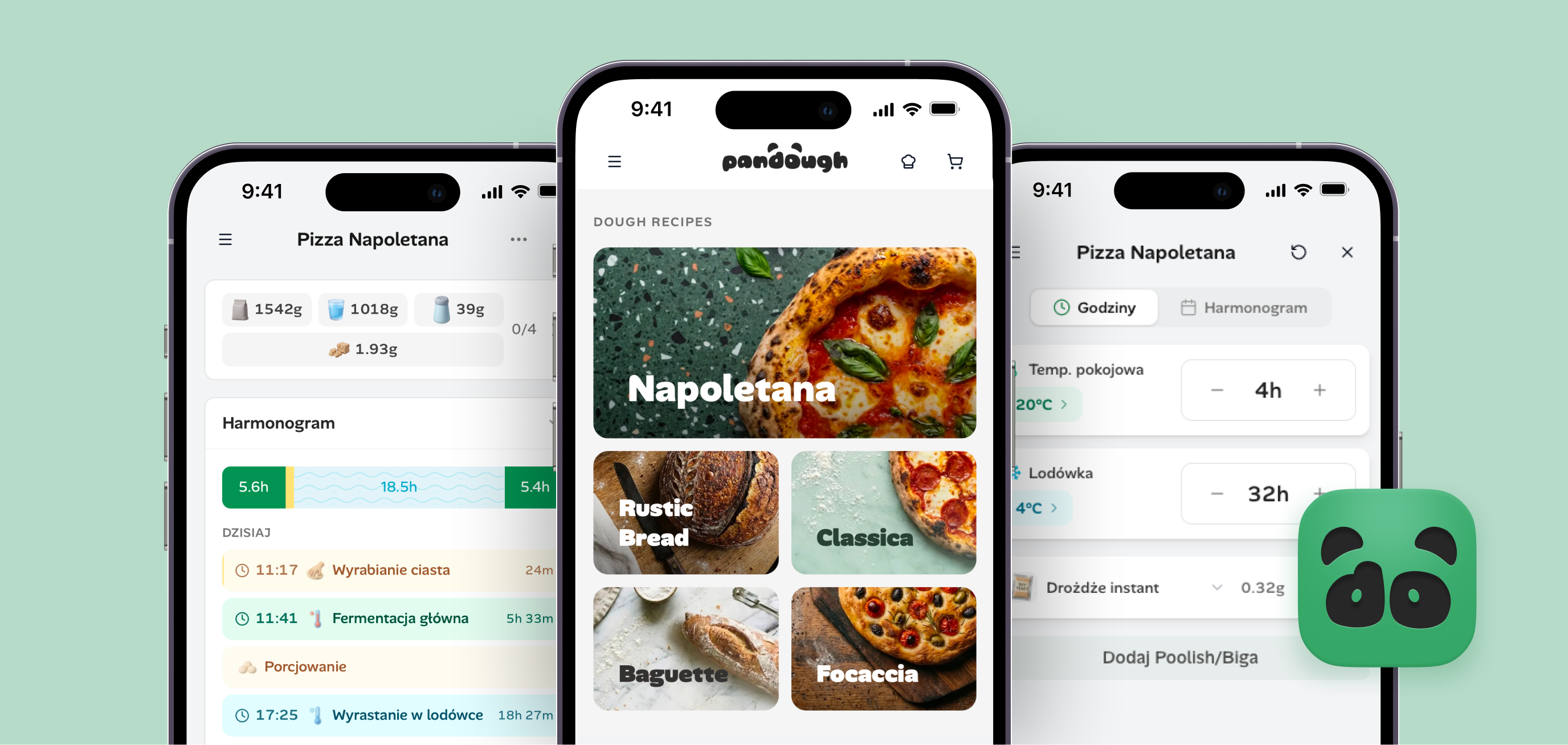 Interfejs kalkulatora Pandough z dostosowaniem hydratacji do mąki
