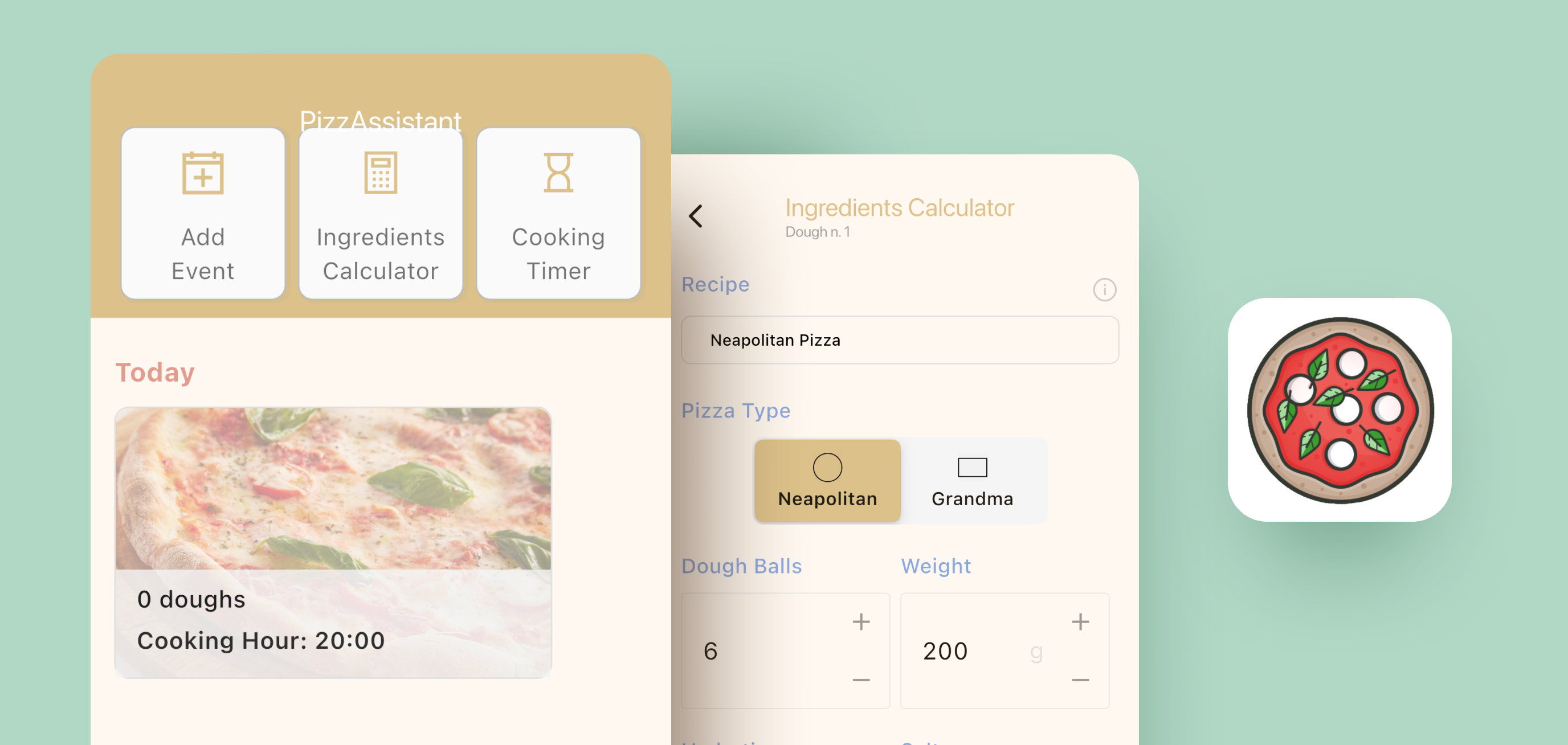 Interfaccia dell'app PizzAssistant