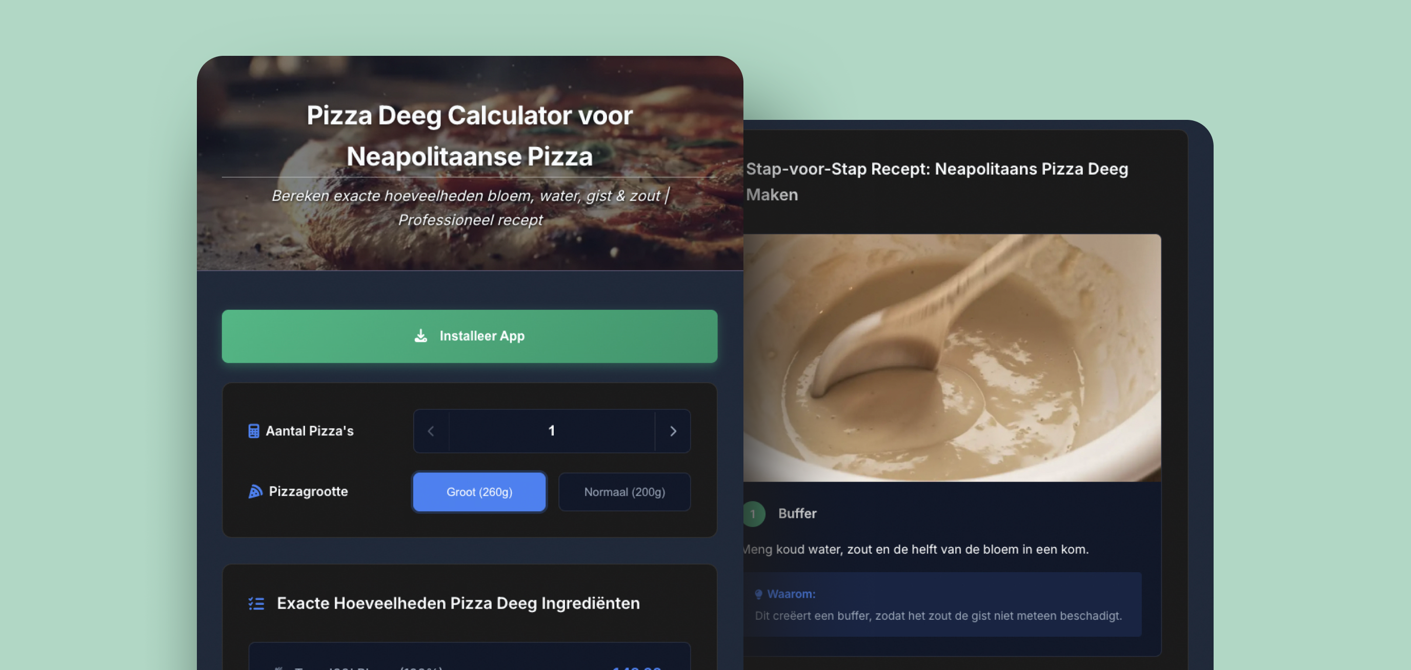 PizzaTool.be calculator interface