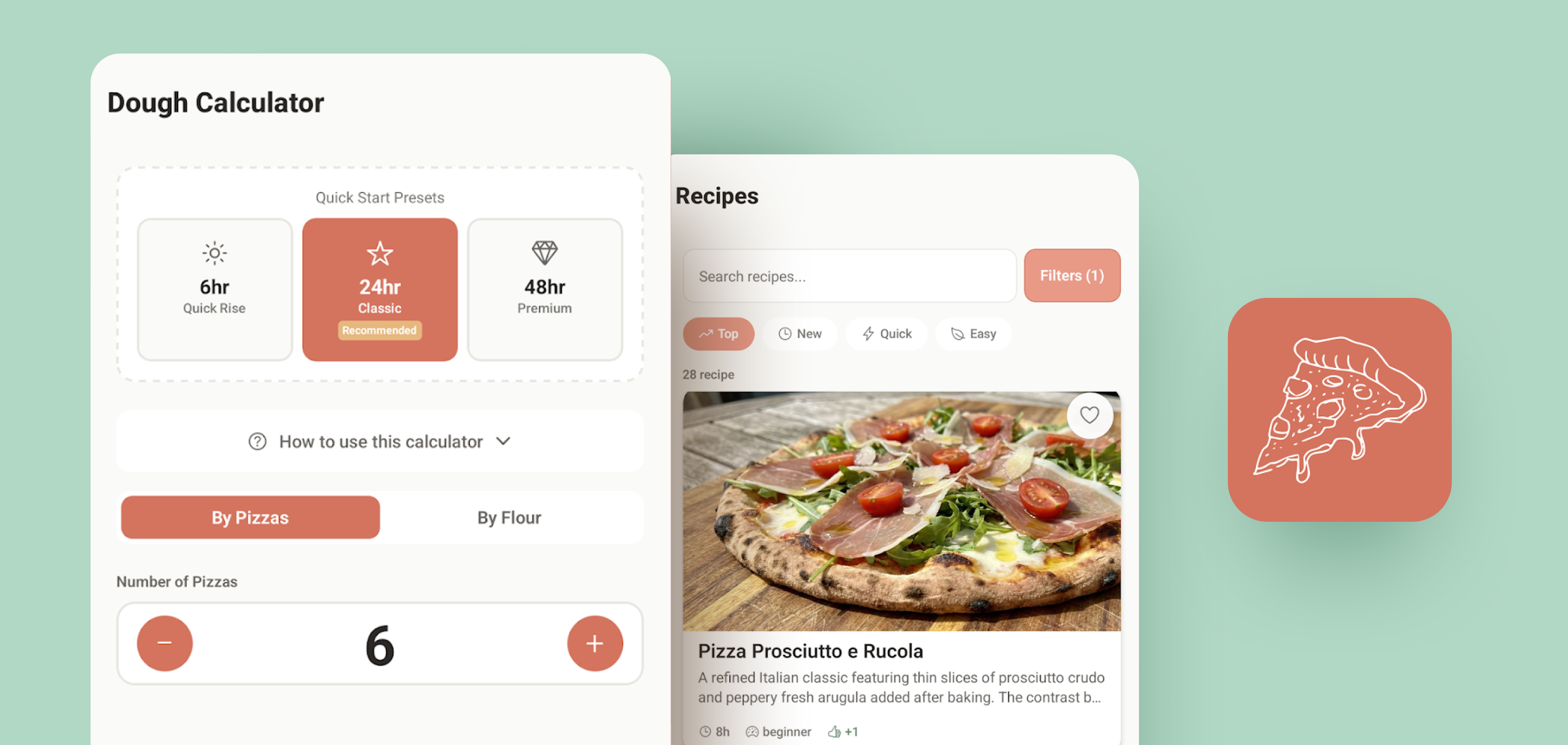 Interfaz de la Universal Pizza App